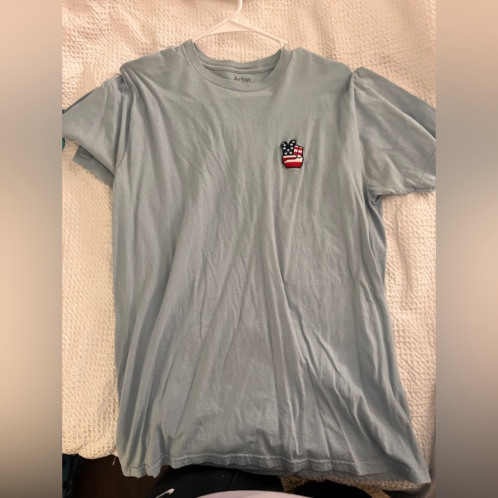 Light Blue Boys peace sign american flag shirt